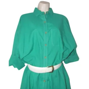Oscar De La Renta Green With White Contrast Stitching Vintage Mid Length Dress