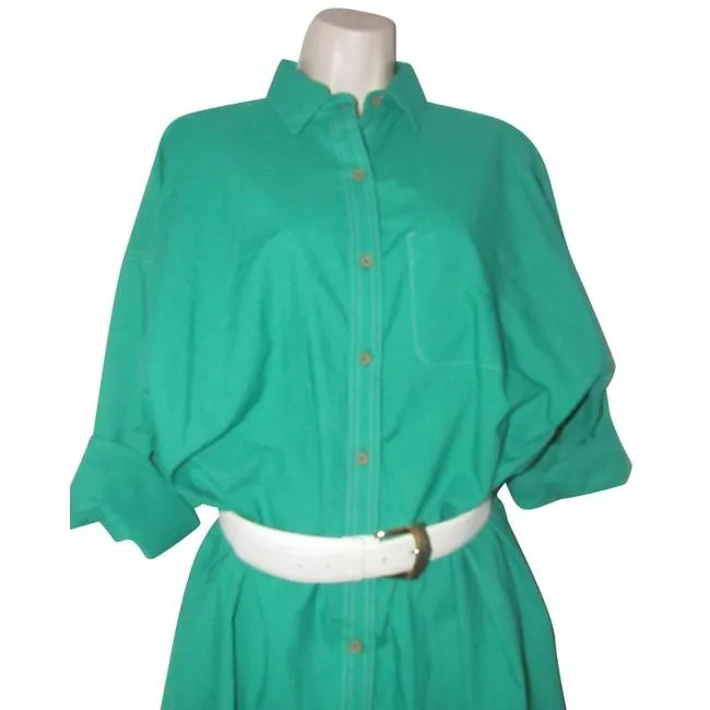 Oscar De La Renta Green With White Contrast Stitching Vintage Mid Length Dress