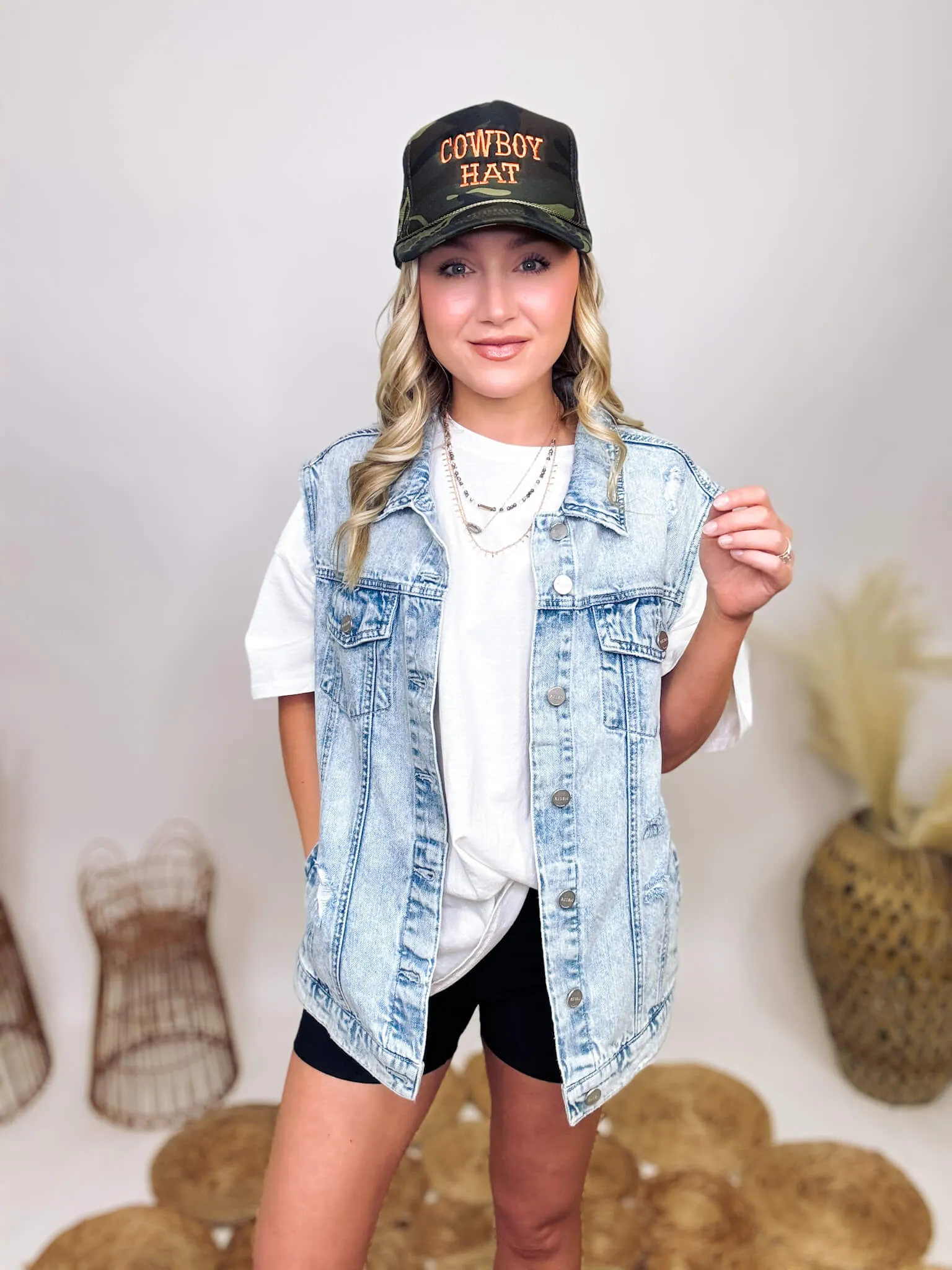 Oversized Acid Washed Distressed Denim Vest