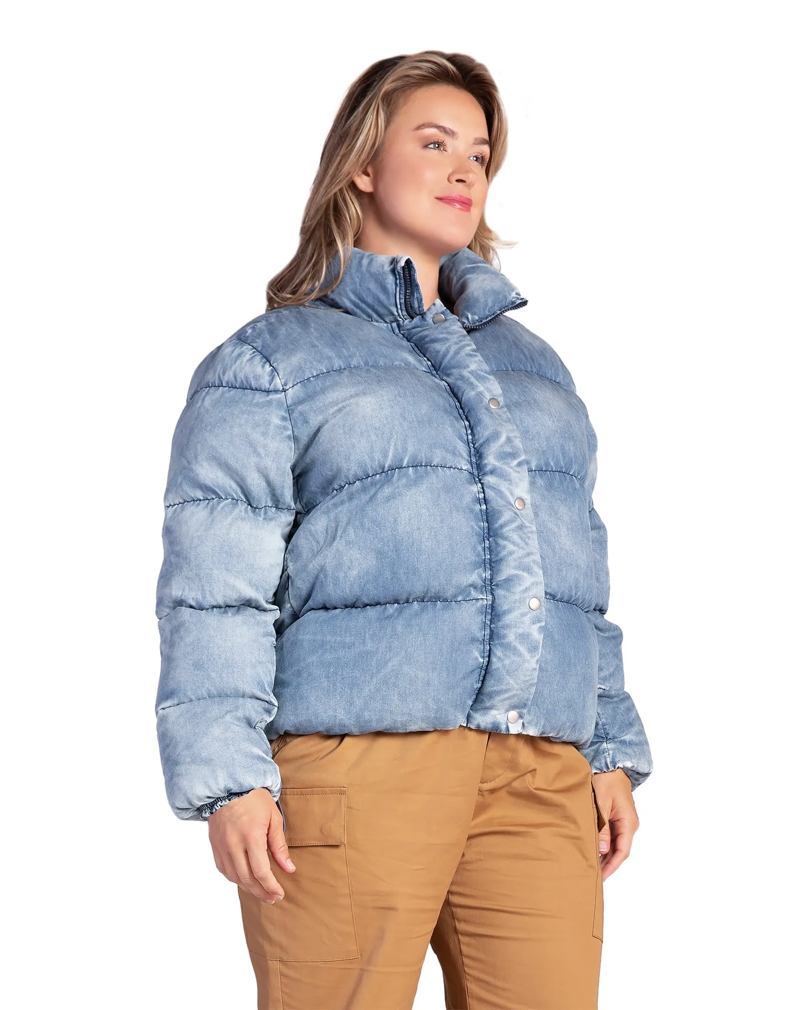 Polaris Womens Plus Size  Indigo Tencel Puffer Jacket | INDIGOBLEACH