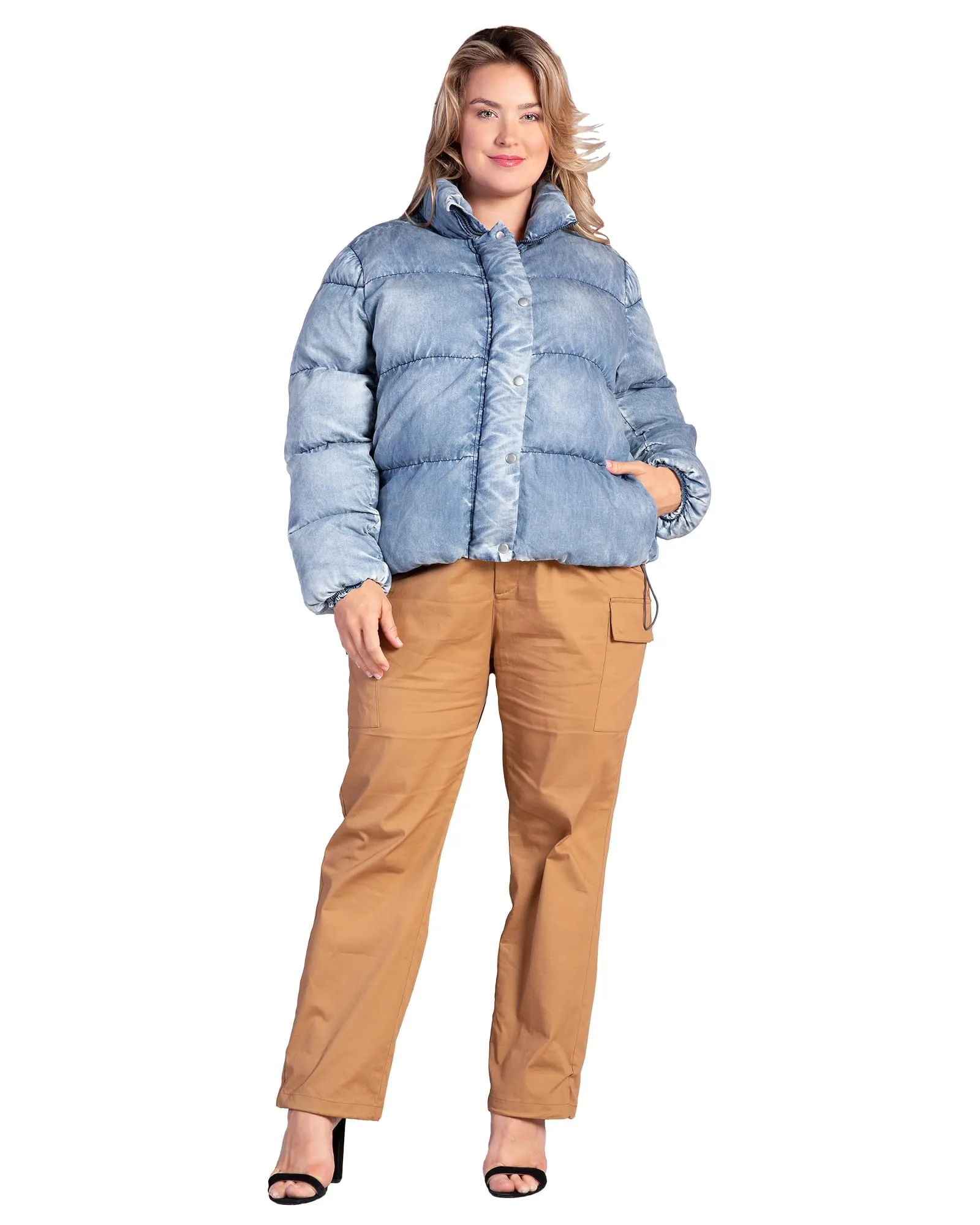 Polaris Womens Plus Size  Indigo Tencel Puffer Jacket | INDIGOBLEACH
