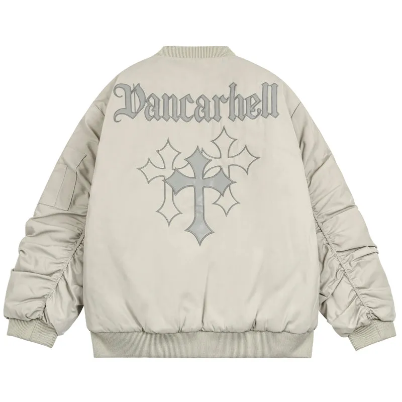 PopFlying Winter Bomber Jacket Coat Cross Patch