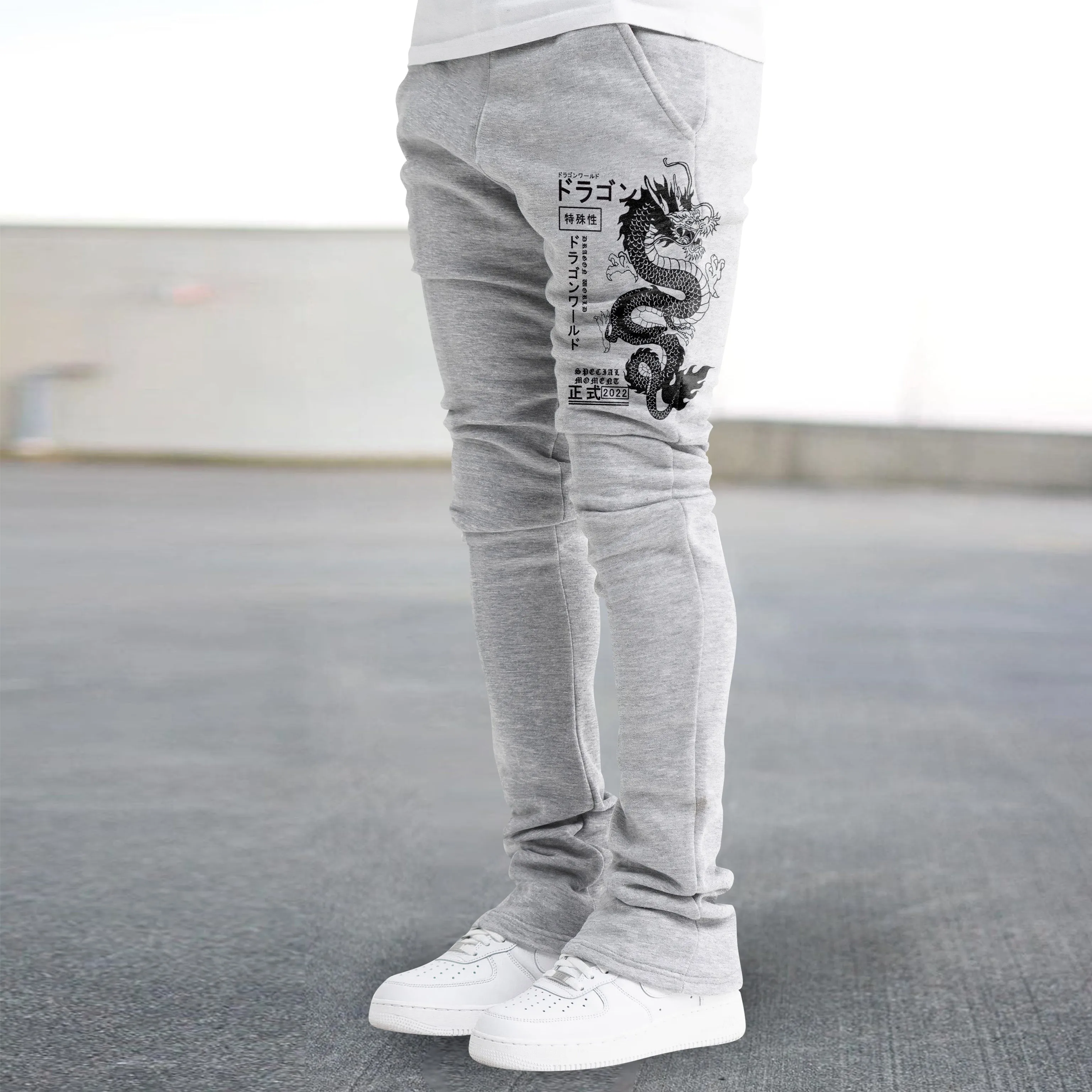 Retro print trendy street straight trousers