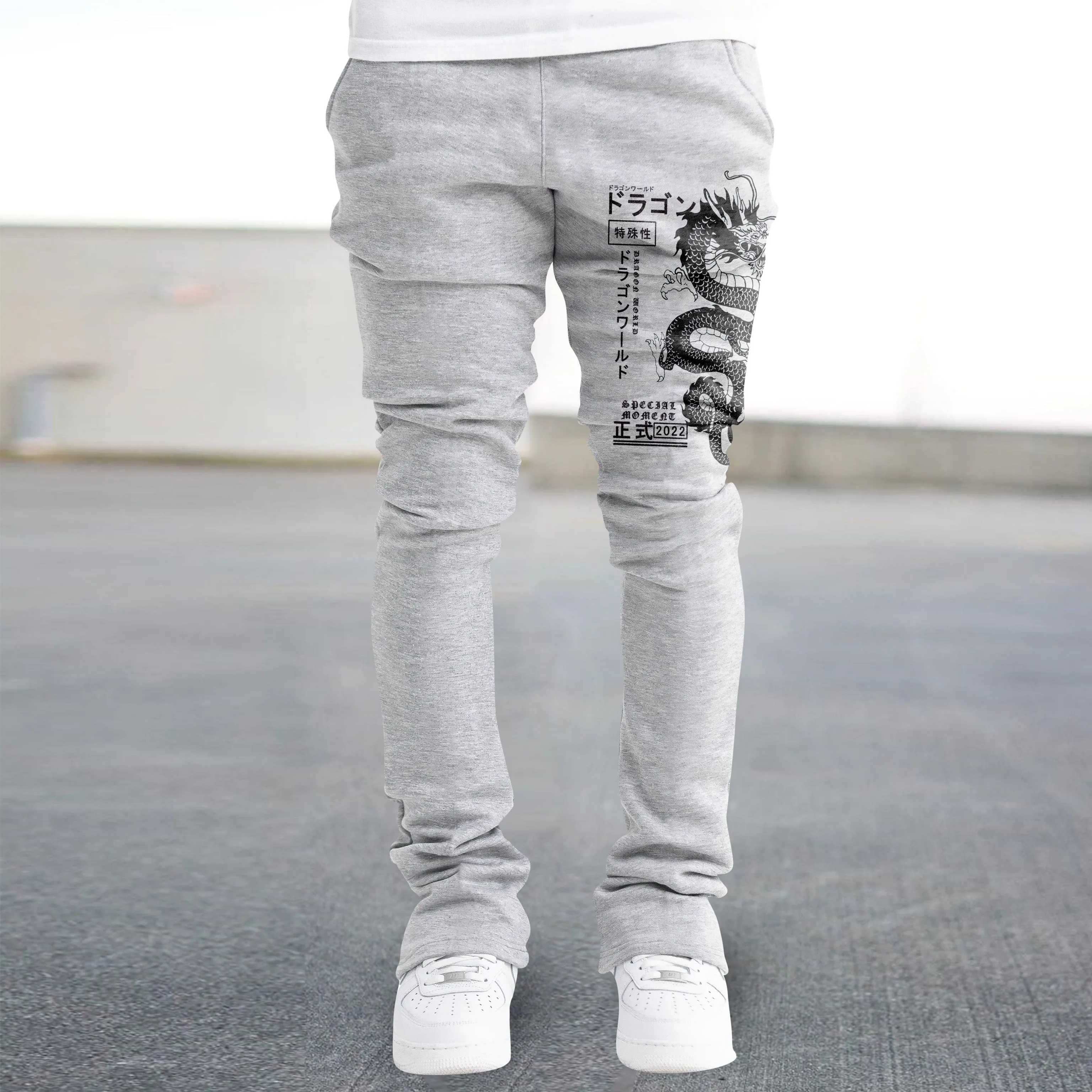 Retro print trendy street straight trousers