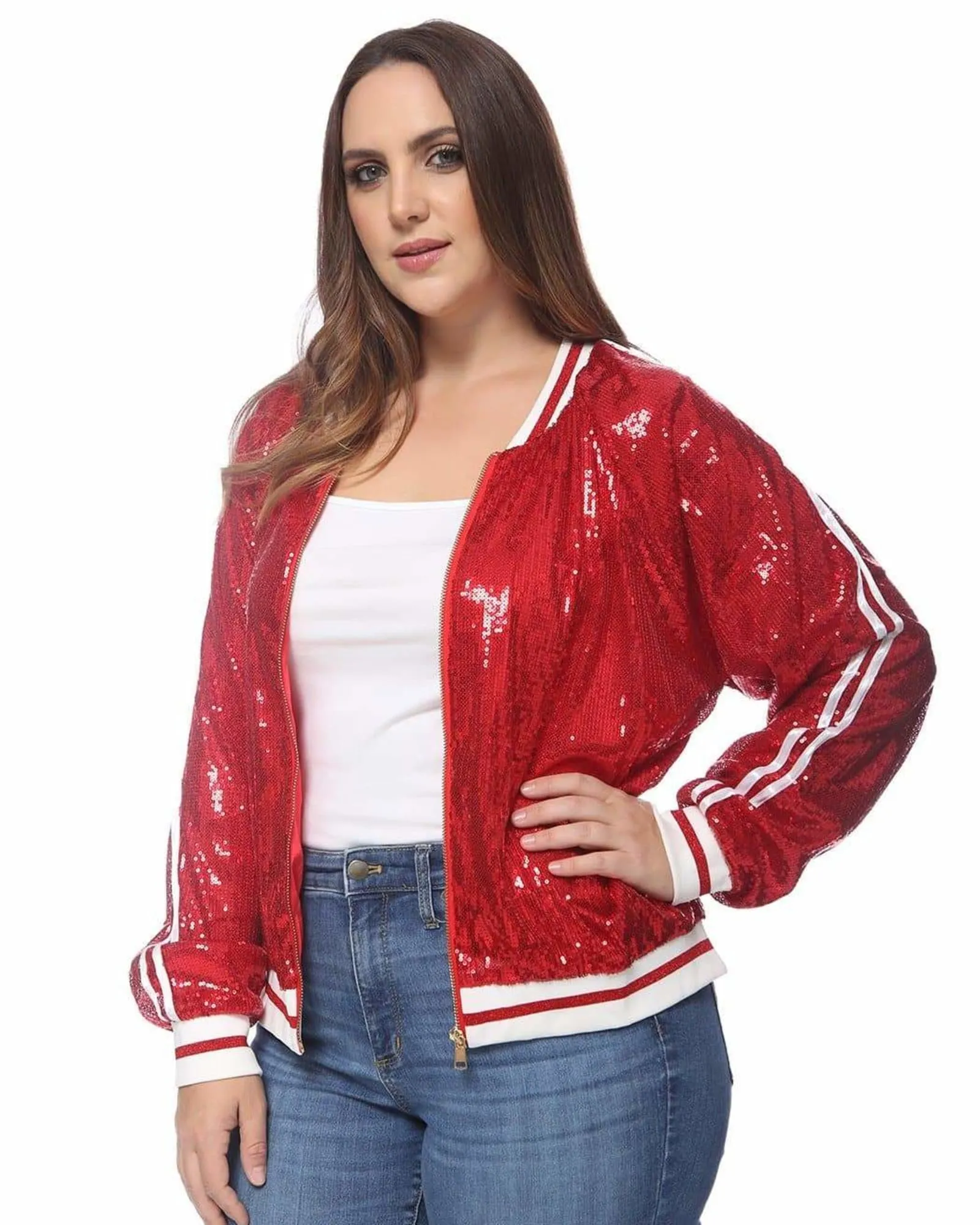 Sequin Bomber Jacket | Red