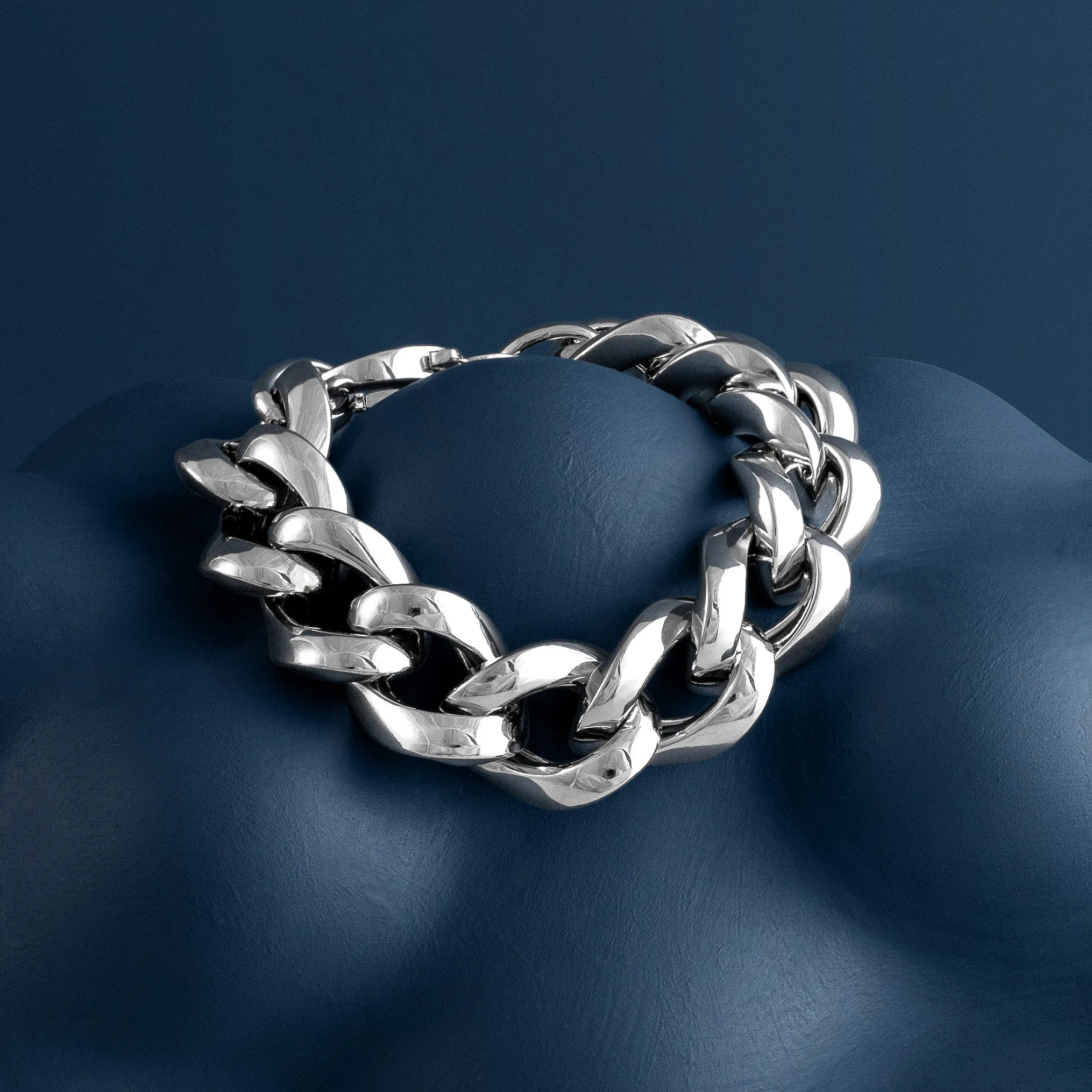 SILVER THICK CURB CHAIN BRACELET
