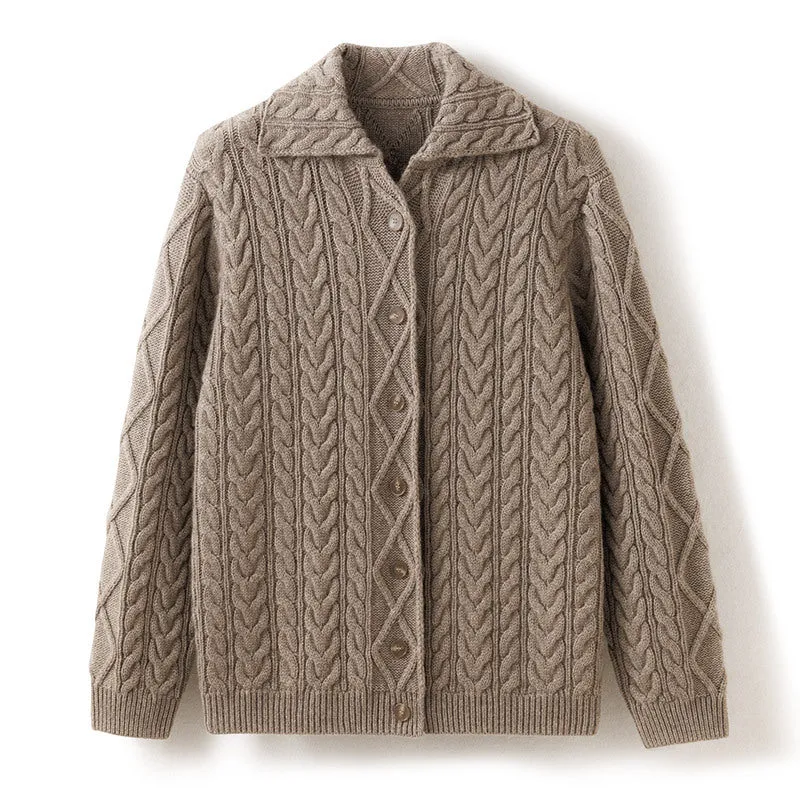 Thickened Loose Lapel Wide Placket Pocket Thread Cardigan Cashmere Sweater