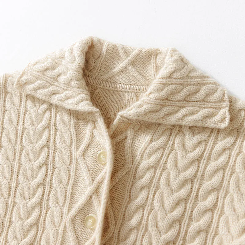 Thickened Loose Lapel Wide Placket Pocket Thread Cardigan Cashmere Sweater