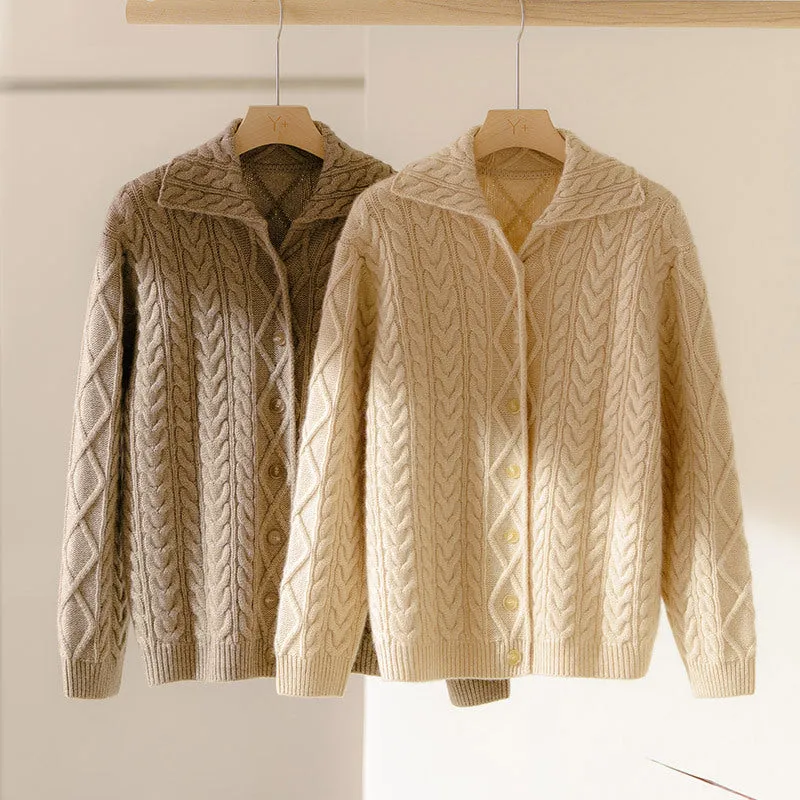 Thickened Loose Lapel Wide Placket Pocket Thread Cardigan Cashmere Sweater