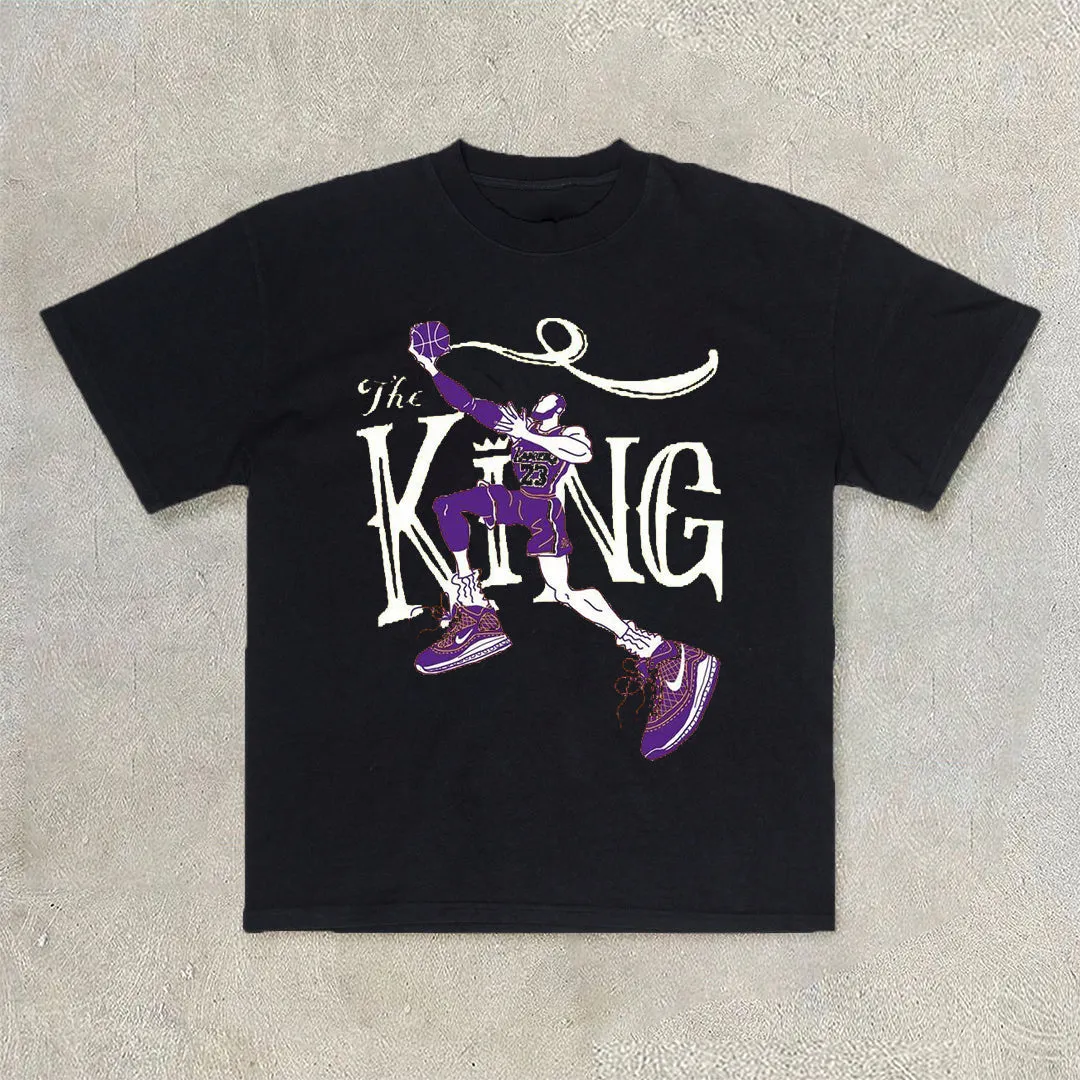 Trendy basketball print short-sleeved T-shirt