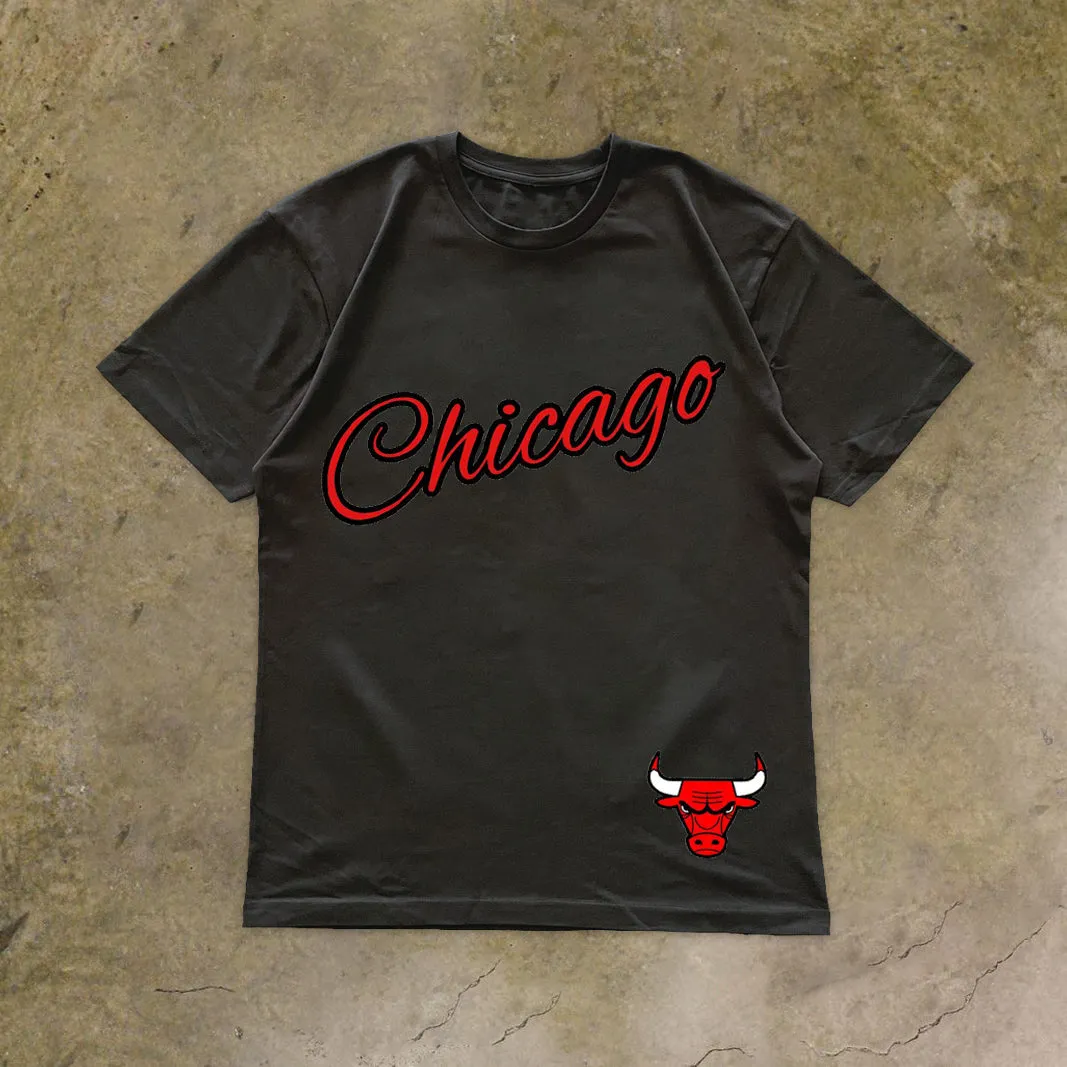 Trendy Bulls Print Vintage Short Sleeve T-Shirt