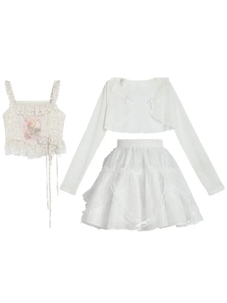 Tutu Lace Fairy Princess Jacket Short Camisole Tale Floral Skirt