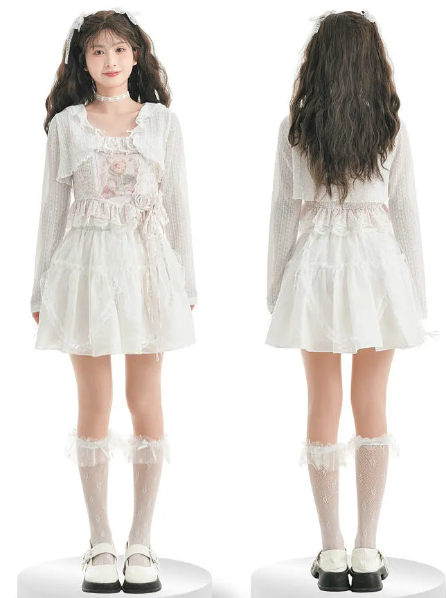 Tutu Lace Fairy Princess Jacket Short Camisole Tale Floral Skirt