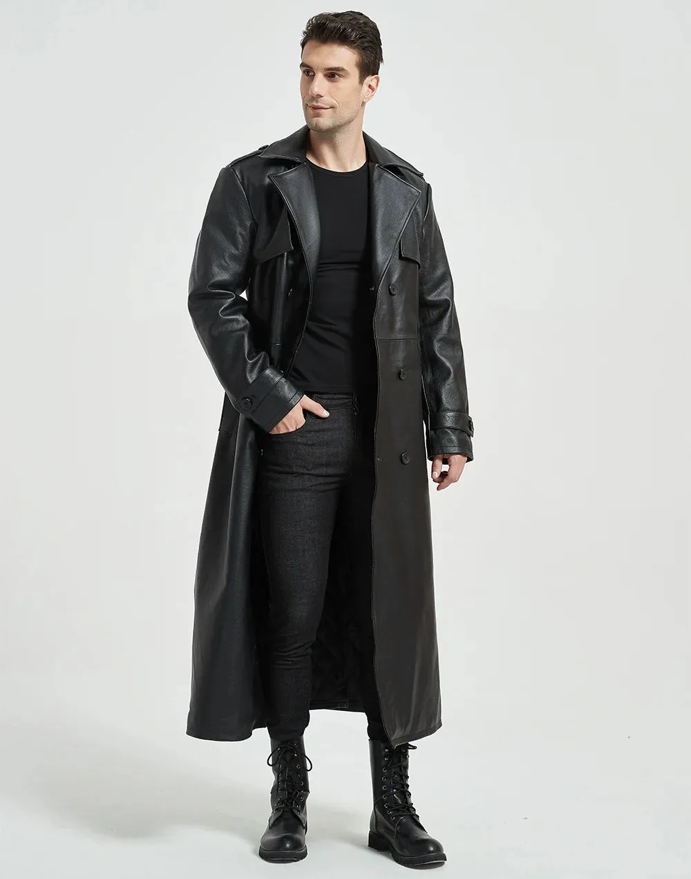 Ultra Long Men Leather Coat Quilted 100% Natural Cowhide Male Leather Trench Winter Euro US Size Sleeve 66-69 Chest 106~130 M464