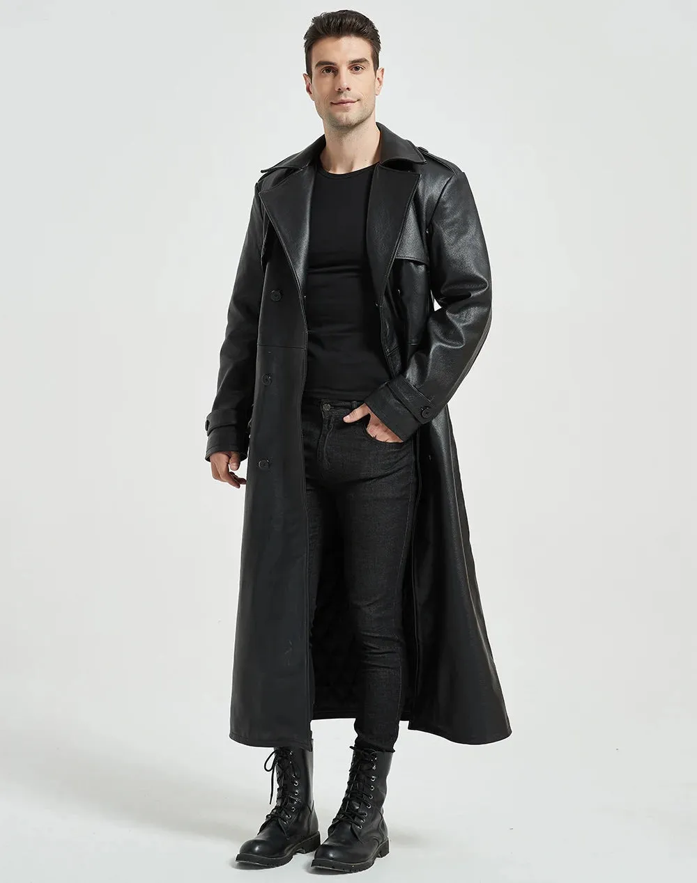 Ultra Long Men Leather Coat Quilted 100% Natural Cowhide Male Leather Trench Winter Euro US Size Sleeve 66-69 Chest 106~130 M464