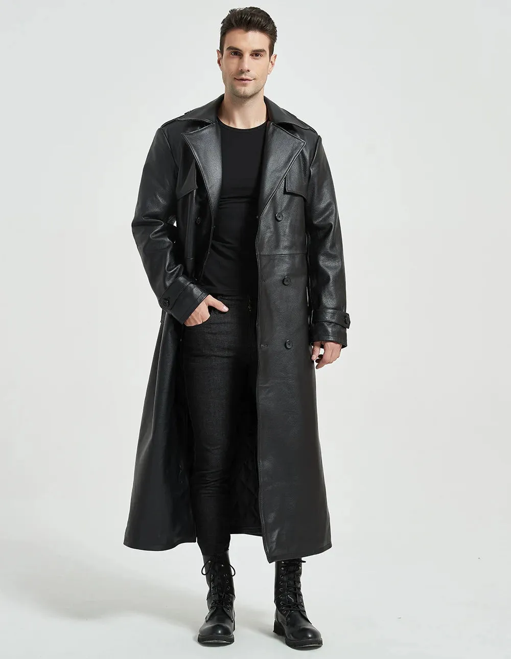 Ultra Long Men Leather Coat Quilted 100% Natural Cowhide Male Leather Trench Winter Euro US Size Sleeve 66-69 Chest 106~130 M464