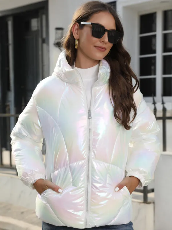 Wenkouban-Winter outfits ideas New Fashionable Shiny Cotton Hooded Bread Jacket Warm Cotton Jacket