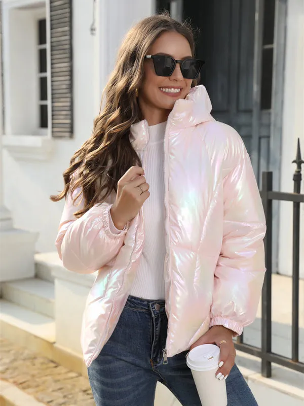 Wenkouban-Winter outfits ideas New Fashionable Shiny Cotton Hooded Bread Jacket Warm Cotton Jacket