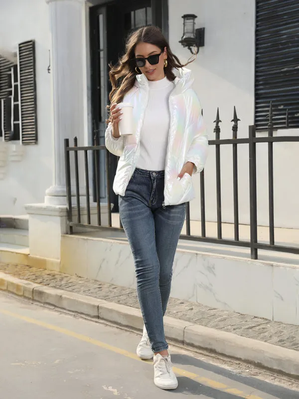 Wenkouban-Winter outfits ideas New Fashionable Shiny Cotton Hooded Bread Jacket Warm Cotton Jacket