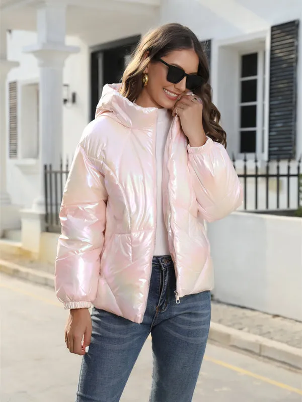 Wenkouban-Winter outfits ideas New Fashionable Shiny Cotton Hooded Bread Jacket Warm Cotton Jacket