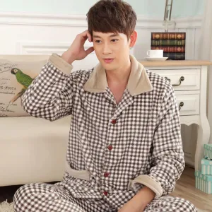 winter autumn plus size flannel pajamas thick men coral fleece pajama sets sleepwear long-sleeve long male nightgown lounge set