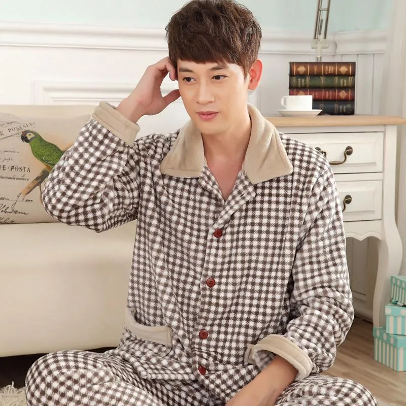 winter autumn plus size flannel pajamas thick men coral fleece pajama sets sleepwear long-sleeve long male nightgown lounge set