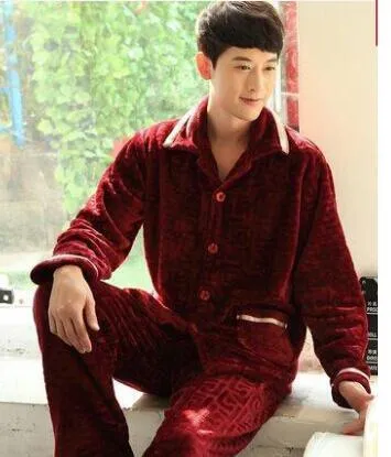 winter autumn plus size flannel pajamas thick men coral fleece pajama sets sleepwear long-sleeve male nightgown warm lounge set
