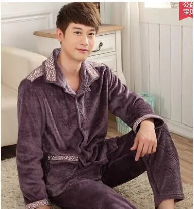 winter autumn plus size flannel pajamas thick men coral fleece pajama sets sleepwear long-sleeve male nightgown warm lounge set