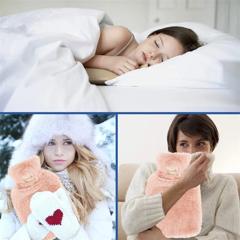 Winter Warm Hot Water Bag with Removable Thickened Plush Cloth Cover