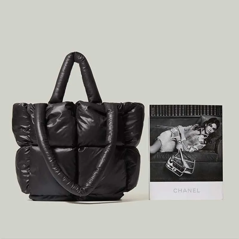 Women Large Capacity Quilted Puffer Tote Bag Soft Padded Down Handbag