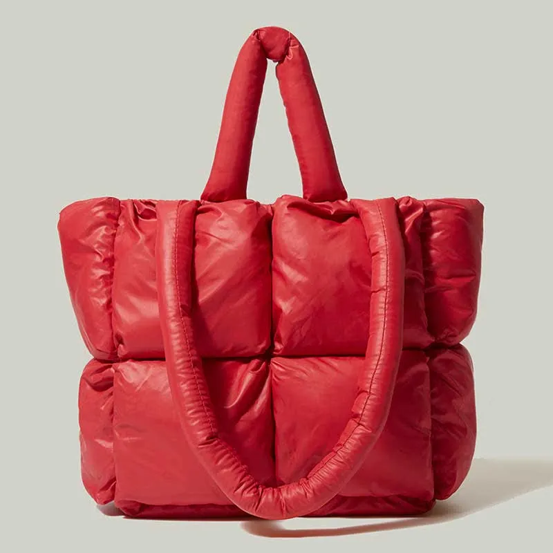 Women Large Capacity Quilted Puffer Tote Bag Soft Padded Down Handbag