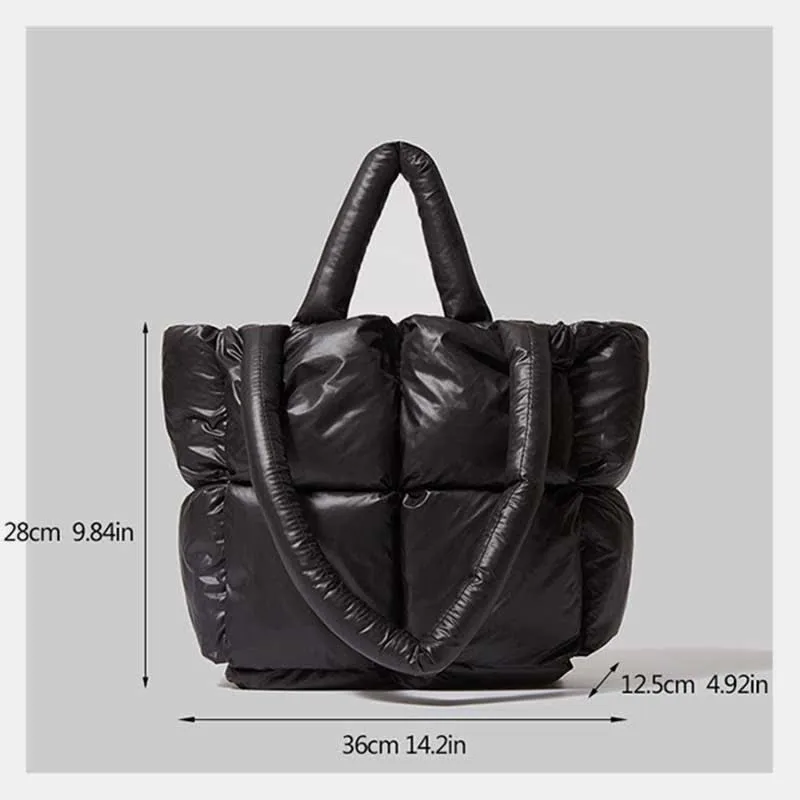 Women Large Capacity Quilted Puffer Tote Bag Soft Padded Down Handbag
