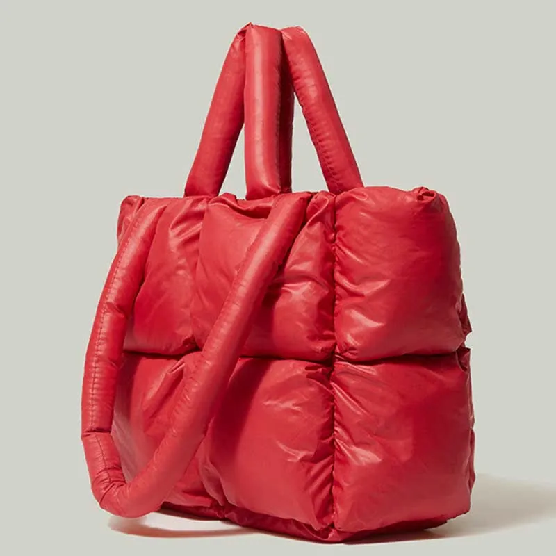 Women Large Capacity Quilted Puffer Tote Bag Soft Padded Down Handbag