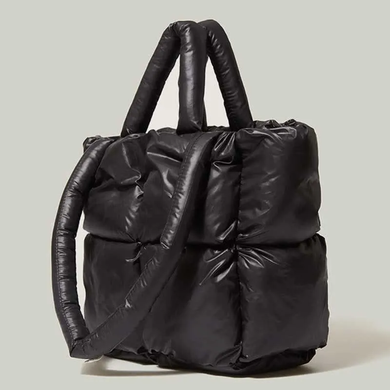 Women Large Capacity Quilted Puffer Tote Bag Soft Padded Down Handbag