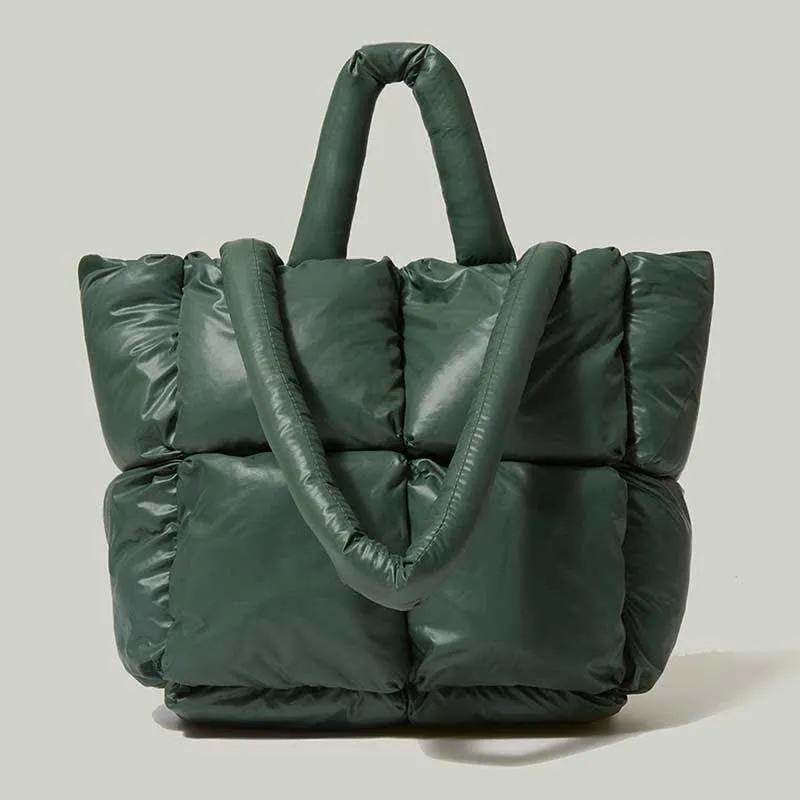 Women Large Capacity Quilted Puffer Tote Bag Soft Padded Down Handbag