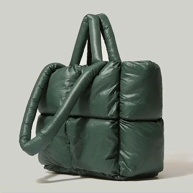 Women Large Capacity Quilted Puffer Tote Bag Soft Padded Down Handbag